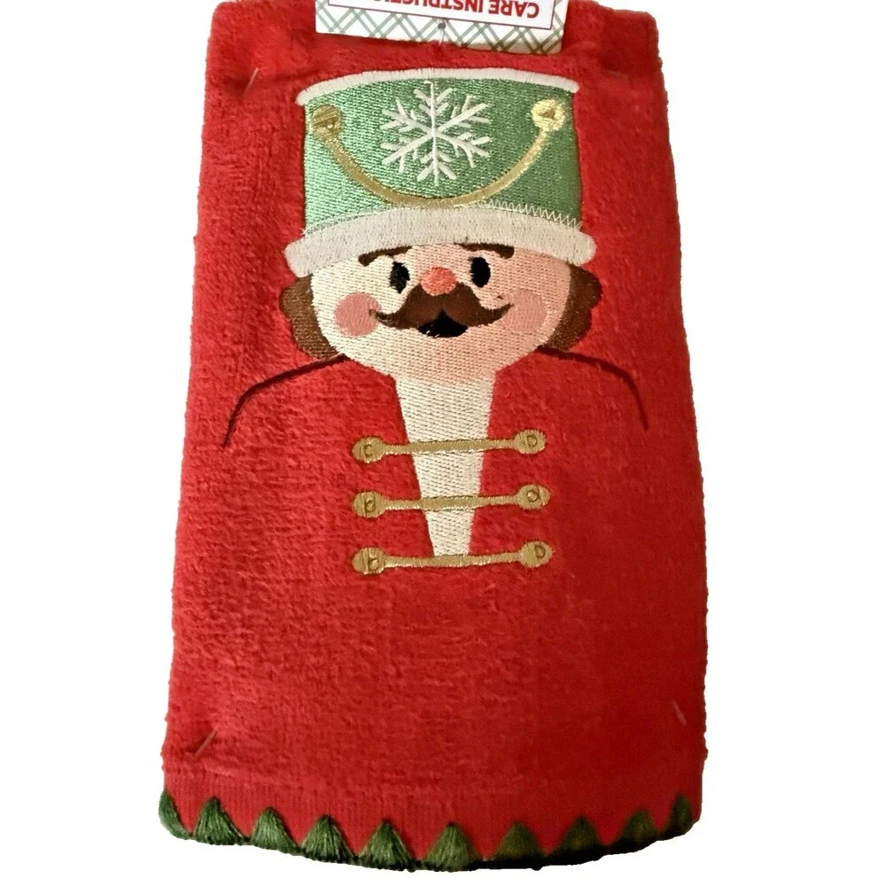 Christmas Nutcracker Hand Towels Red Holiday Embroidered Tin Soldier Set of 2